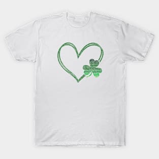 Green Heart Clover, St. Patrick's Day, Casual, Nature Inspired , Love, Spring T-Shirt